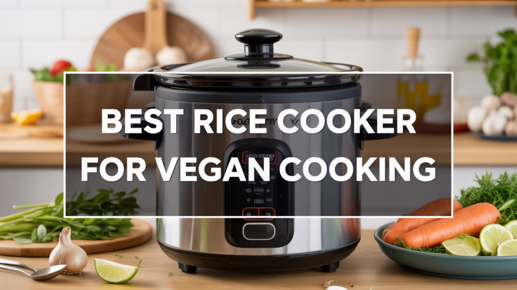 Rice cooker preparing grains and vegetables for vegan meals